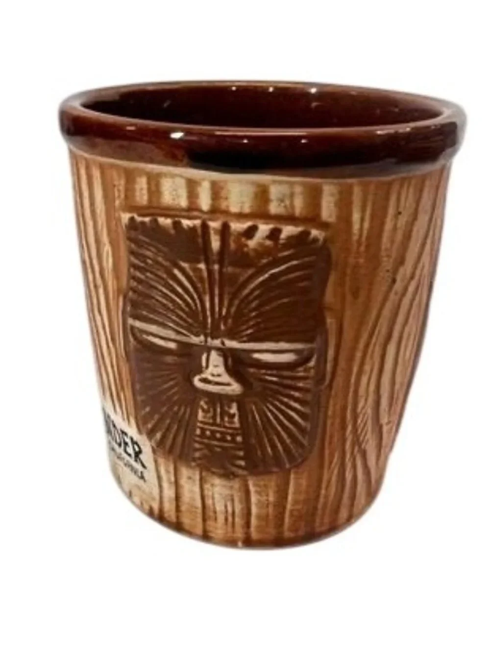 Vintage Otagiri 3 Faced Tiki Mug Rum Bucket Cup - Brown Ceramic Mid-Century
